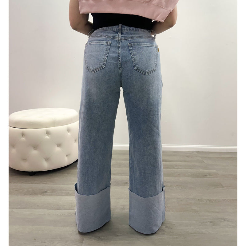 LIAM WIDE LEG FOLDED DENIM JEANS